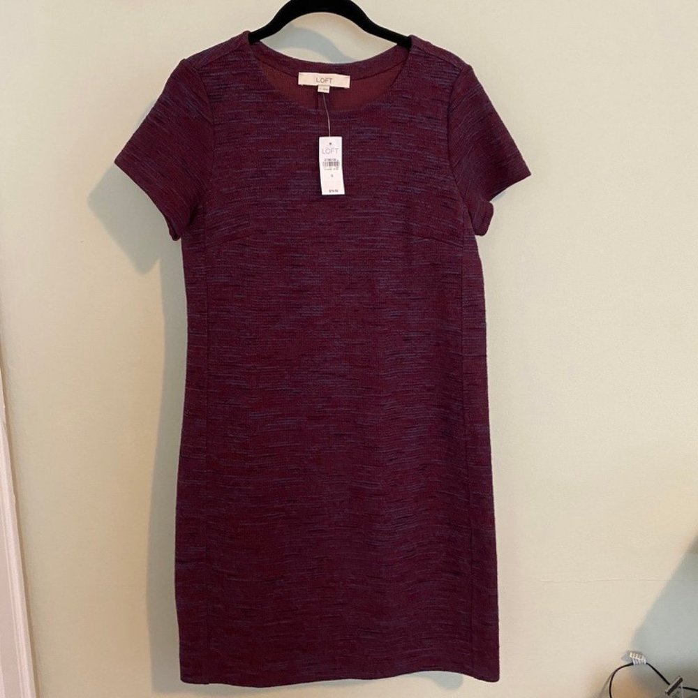 NWT LOFT short-sleeved burgundy-red knit shift dress